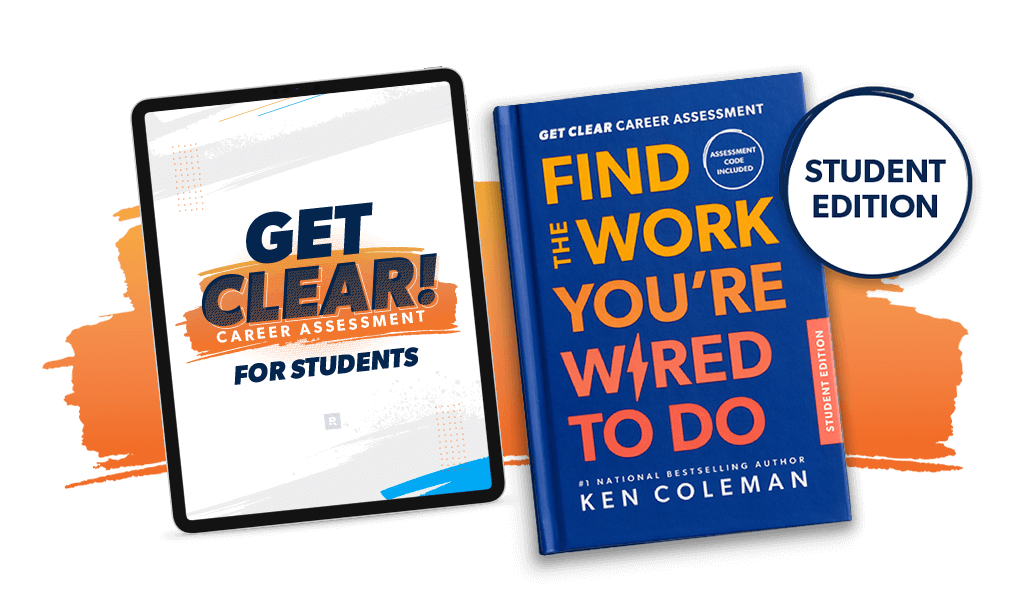 Image of Ken Coleman's Get Clear Career Assessment: Find the Work You're Wired to Do Student Edition Book and Assessment on a tablet