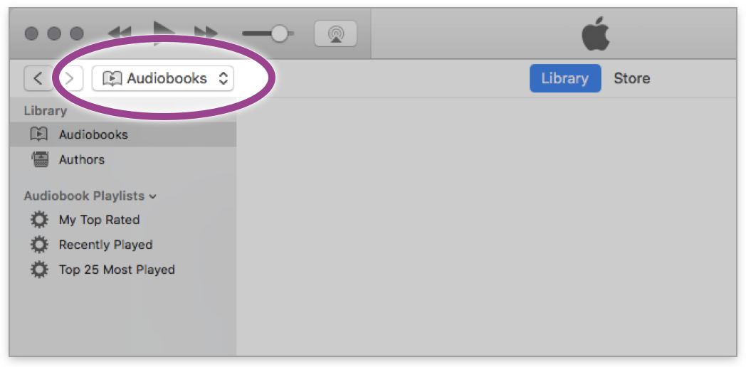 Apple iTunes showing filter type Audiobooks