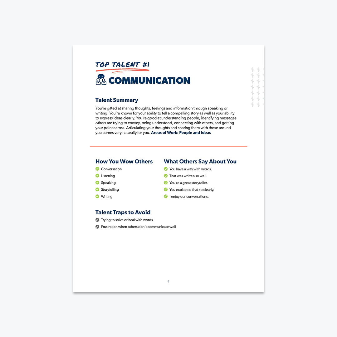 Example Page of Talents Results